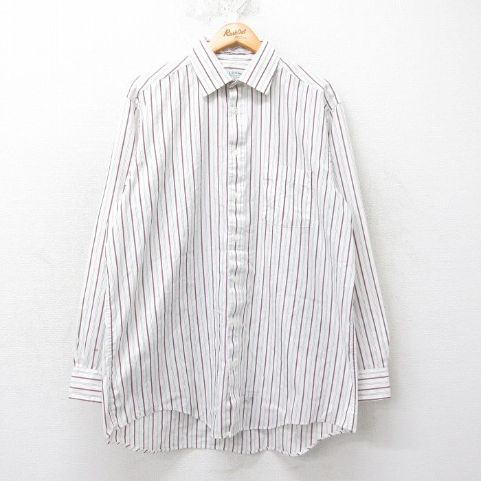 XL★古着 長袖 シャツ メンズ 90年代 90s 大きいサイズ USA製 白他 ホワイト ストライプ 25mar26 中古 トップス