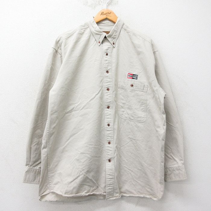 XL★古着 長袖 シャツ メンズ 90年代 90s チャンピオン Champion コットン ボタンダウン ベージュ カーキ 【spe】 25mar26 中古 トップス