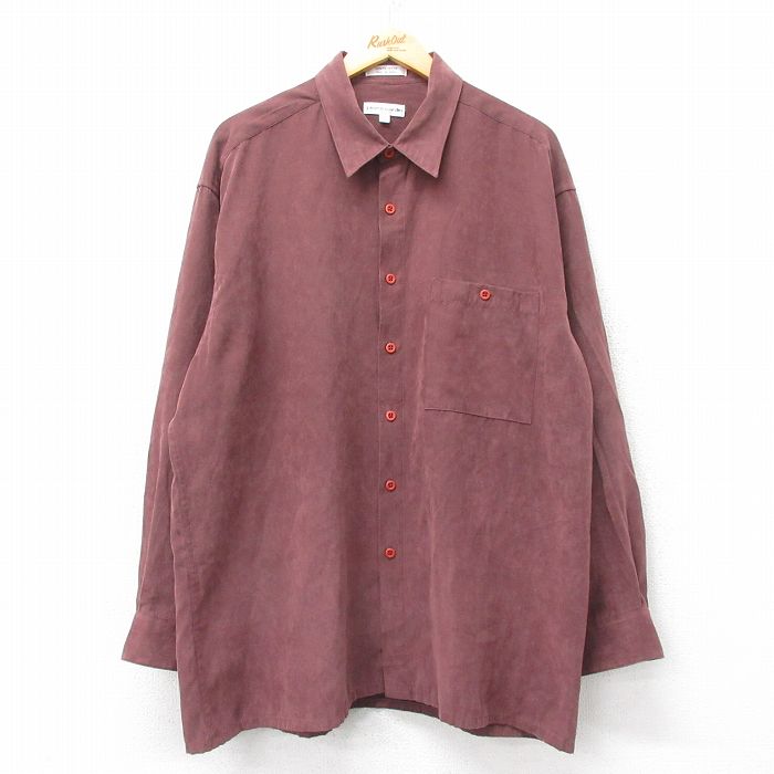 【20%OFF】XL★古着 ピエールカルダン pierre cardin 長袖 シャツ メンズ 90年代 90s スエード調 大きいサイズ エンジ 25mar26 中古 トップス