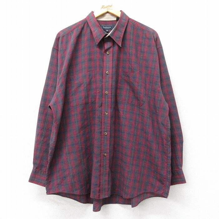 XL★古着 バンヒューセン 長袖 シャツ メンズ 大きいサイズ 濃赤他 レッド チェック 25mar26 中古 トップス