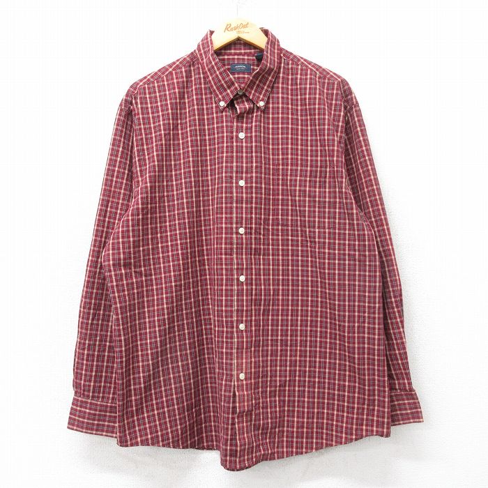 XL★古着 アロー 長袖 シャツ メンズ 大きいサイズ ボタンダウン エンジ他 チェック 25mar26 中古 トップス
