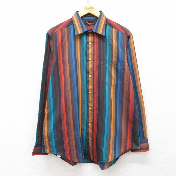 XL★古着 長袖 シャツ メンズ 90年代 90s USA製 茶他 ブラウン ストライプ 【spe】 25mar28 中古 トップス