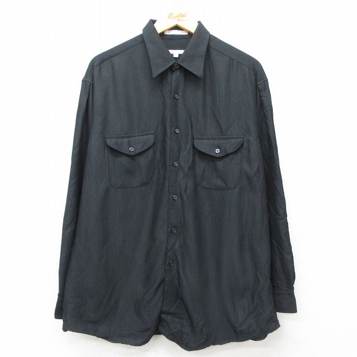XL★古着 ペリーエリス 長袖 シャツ メンズ 90年代 90s 黒 ブラック 25mar28 中古 トップス