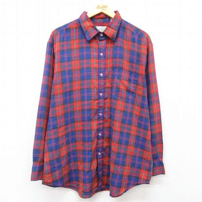 【50%OFF】XL★古着 長袖 シャツ メンズ 大きいサイズ 赤他 レッド チェック 25mar29 中古 トップス