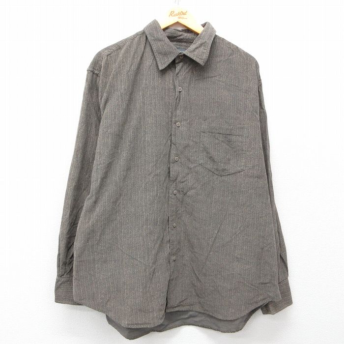 XL★古着 長袖 シャツ メンズ コーデュロイ 大きいサイズ ロング丈 コットン 茶系 ブラウン 25mar29 中古 トップス