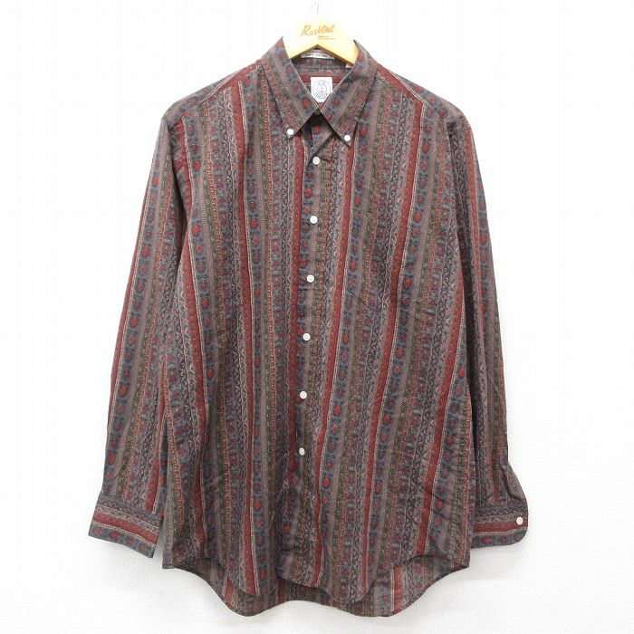 【20%OFF】L★古着 長袖 シャツ メンズ 90年代 90s ボタンダウン 茶他 ブラウン 25mar29 中古 トップス