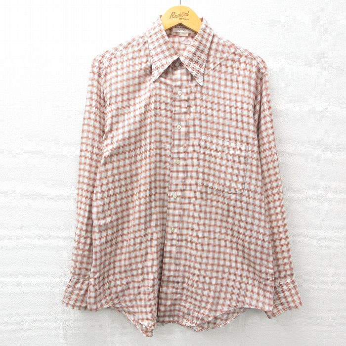 L★古着 バンヒューセン 長袖 シャツ メンズ 70年代 70s ボタンダウン 茶他 ブラウン チェック 25mar31 中古 トップス
