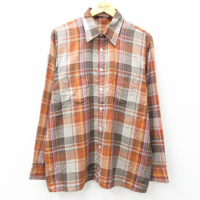 【50%OFF】XL★古着 バンヒューセン 長袖 シャツ メンズ 80年代 80s 茶他 ブラウン チェック 25mar31 中古 トップス