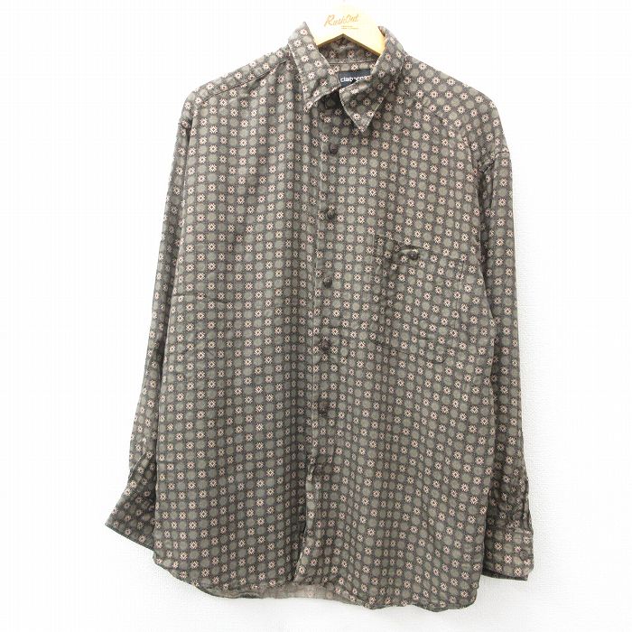 XL★古着 長袖 シャツ メンズ レーヨン 濃緑他 グリーン 25mar31 中古 トップス