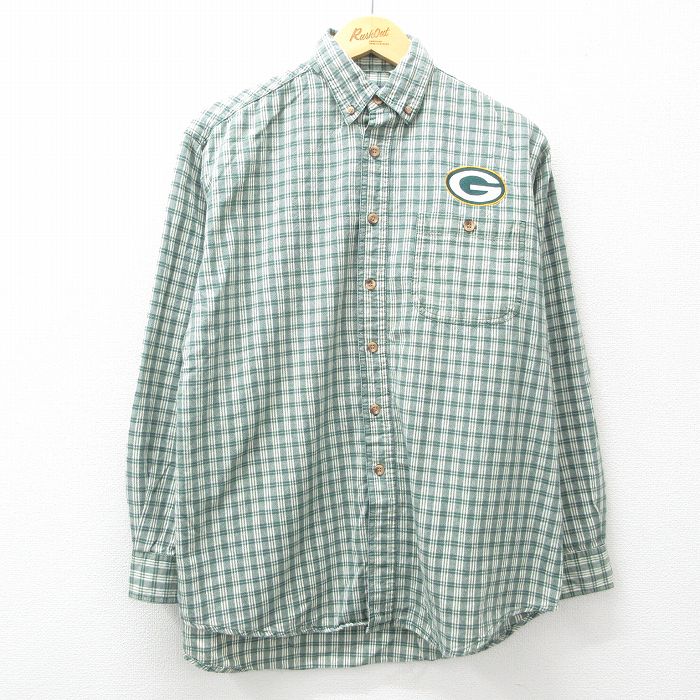 XL★古着 長袖 シャツ メンズ 00年代 00s NFL グリーンベイパッカーズ コットン ボタンダウン 緑他 グリーン チェック アメフト スーパーボウル 25mar31 中古 トップス
