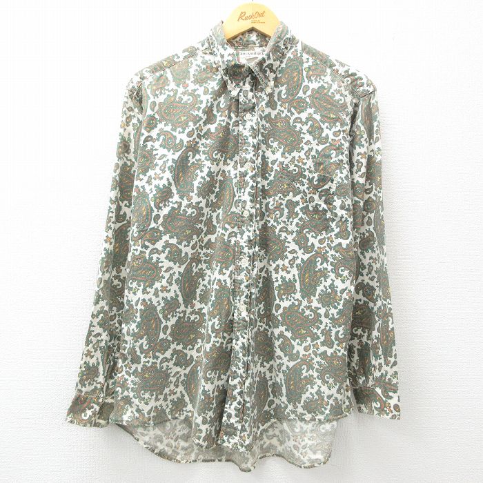 XL★古着 長袖 シャツ メンズ ペイズリー柄 コットン 緑他 グリーン 25mar31 中古 トップス