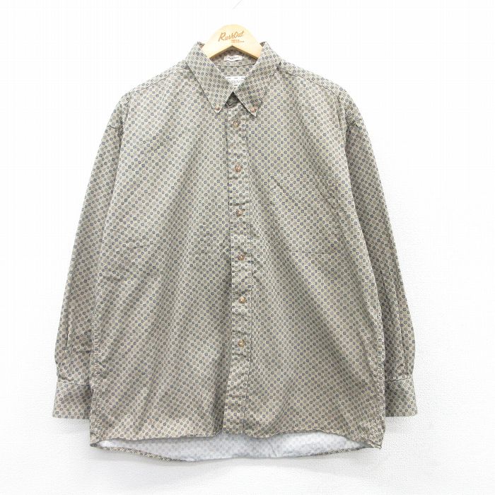 XL★古着 長袖 シャツ メンズ コットン ボタンダウン ベージュ他 カーキ 25mar31 中古 トップス