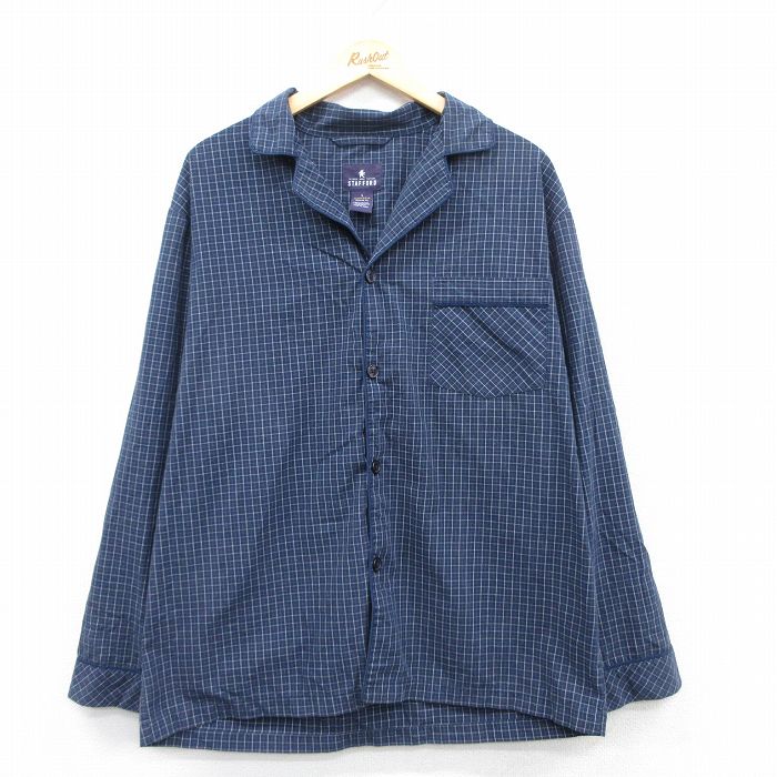 【50%OFF】XL★古着 STAFFORD 長袖 パジャマ シャツ メンズ 開襟 オープンカラー 紺他 ネイビー 25mar31 中古 トップス
