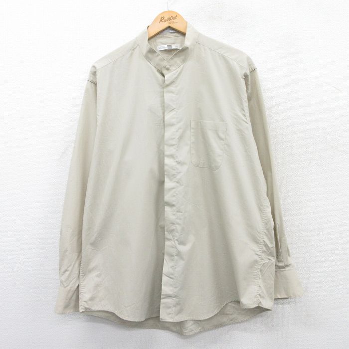 【50%OFF】XL★古着 長袖 シャツ メンズ スタンドカラー 薄ベージュ カーキ 25mar31 中古 トップス