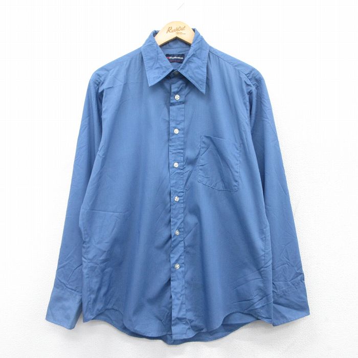 L★古着 マンハッタン 長袖 シャツ メンズ 90年代 90s USA製 紺 ネイビー 25mar31 中古 トップス