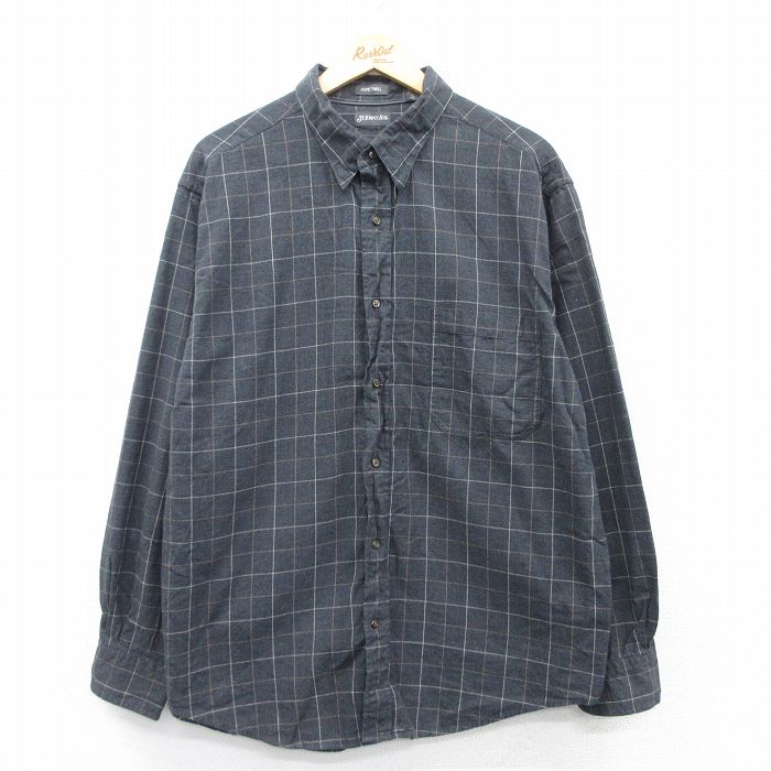 XL★古着 セントジョンズベイ 長袖 シャツ メンズ コットン 濃グレー チェック 25mar31 中古 トップス