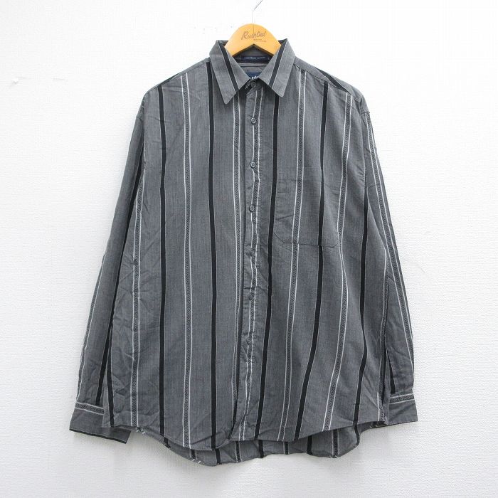 L★古着 ピューリタン 長袖 シャツ メンズ 00年代 00s グレー他 ストライプ 25mar31 中古 トップス
