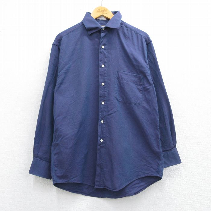 L★古着 長袖 シャツ メンズ コットン 紺 ネイビー 25mar31 中古 トップス