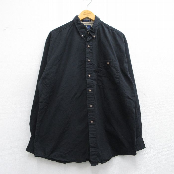 【50%OFF】XL★古着 長袖 シャツ メンズ コットン ボタンダウン 黒 ブラック 25mar31 中古 トップス