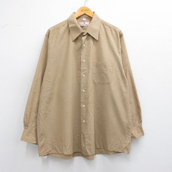 XL★古着 長袖 シャツ メンズ 90年代 90s 薄茶 ブラウン 25mar31 中古 トップス