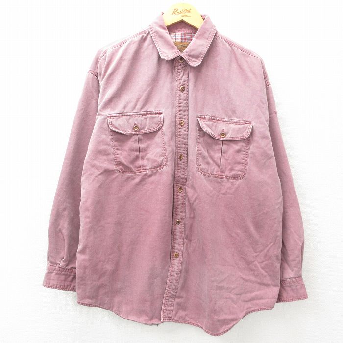 【50%OFF】XL★古着 セントジョンズベイ 長袖 シャツ メンズ 大きいサイズ コットン エンジ デニム 内側フランネル 25apr01 中古 トップス