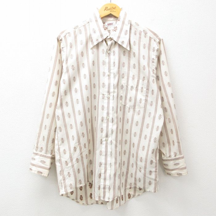 【50%OFF】L★古着 長袖 シャツ メンズ 70年代 70s USA製 生成り 25apr01 中古 トップス