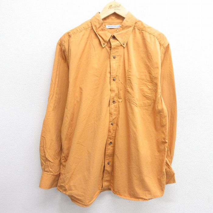 【50%OFF】L★古着 長袖 シャツ メンズ ボタンダウン 黄系 イエロー 25apr02 中古 トップス