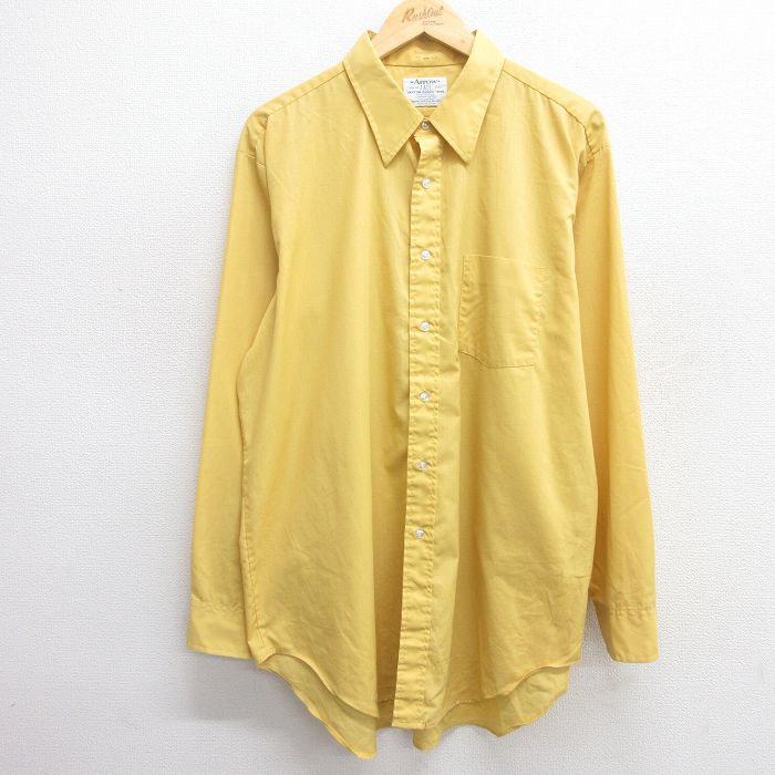 XL★古着 アロー 長袖 シャツ メンズ 70年代 70s ロング丈 USA製 黄 イエロー 【spe】 25apr02 中古 トップス