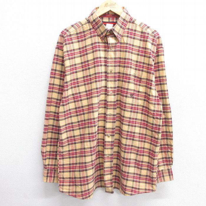 XL★古着 長袖 シャツ メンズ 90年代 90s 20X ベージュ他 カーキ チェック 25apr02 中古 トップス
