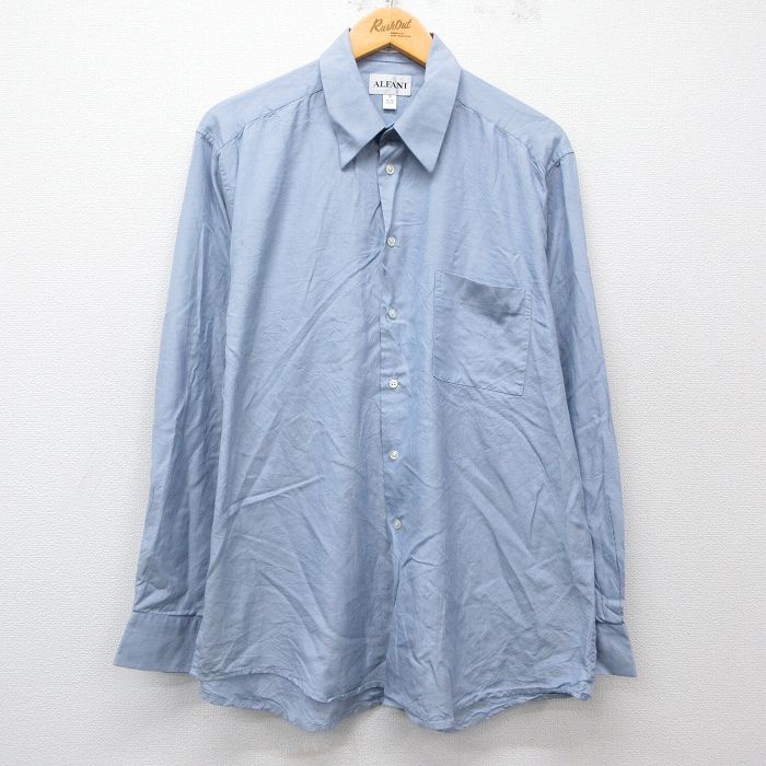 L★古着 長袖 シャツ メンズ シルク 薄紺 ネイビー 25apr03 中古 トップス