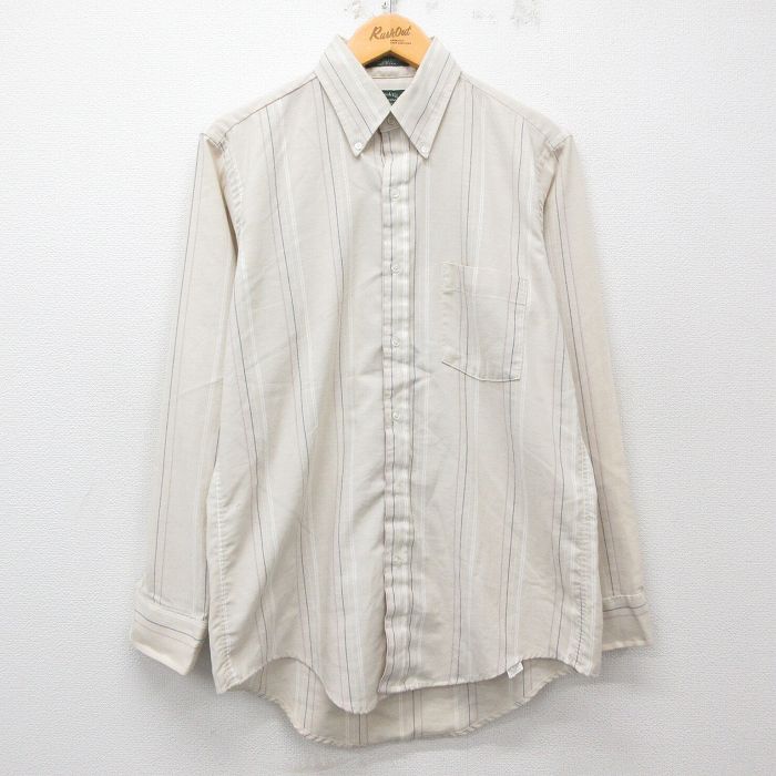M★古着 アロー 長袖 シャツ メンズ 90年代 90s ボタンダウン USA製 ベージュ他 カーキ ストライプ 25apr03 中古 トップス