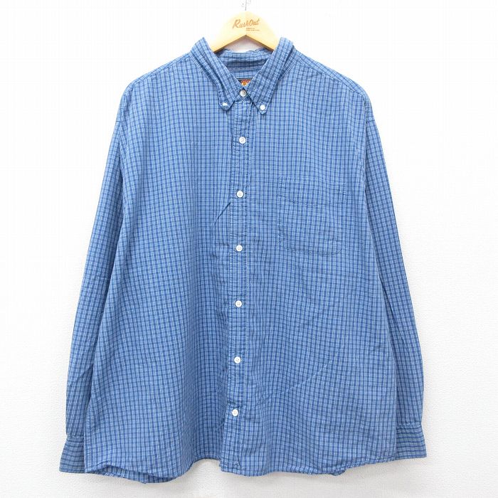 XL★古着 ルート66 長袖 シャツ メンズ 00年代 00s 大きいサイズ コットン ボタンダウン 紺他 ネイビー チェック 25apr03 中古 トップス