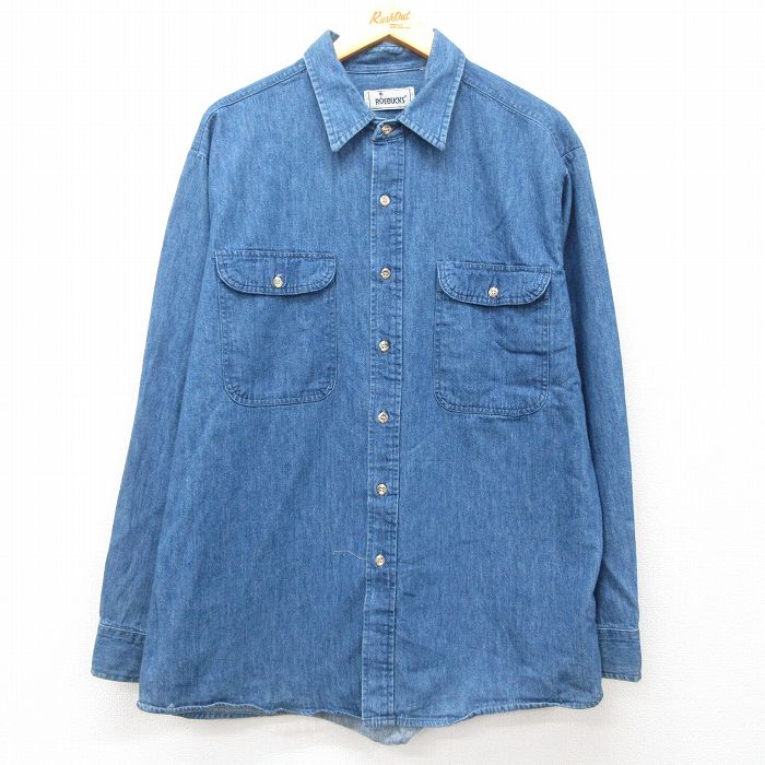 XL★古着 ローバックス 長袖 シャツ メンズ 90年代 90s 大きいサイズ 紺 ネイビー デニム 25apr03 中古 トップス