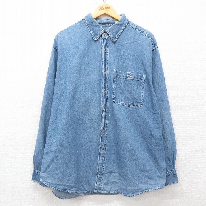 XL★古着 ベーシックエディションズ 長袖 シャツ メンズ 00年代 00s 大きいサイズ コットン ボタンダウン 紺 ネイビー デニム 【spe】 25apr03 中古 トップス
