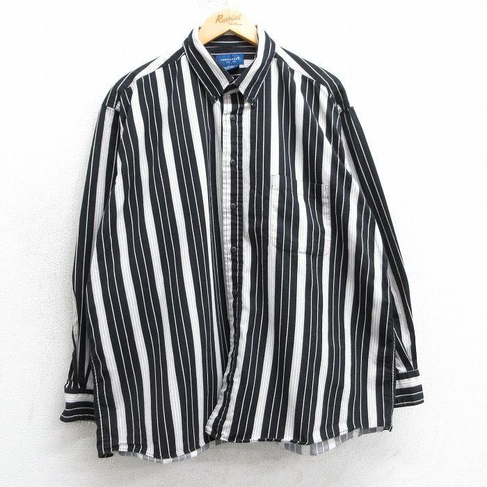XL★古着 タウンクラフト 長袖 シャツ メンズ 90年代 90s 大きいサイズ コットン ボタンダウン 黒他 ブラック ストライプ 25apr03 中古 トップス