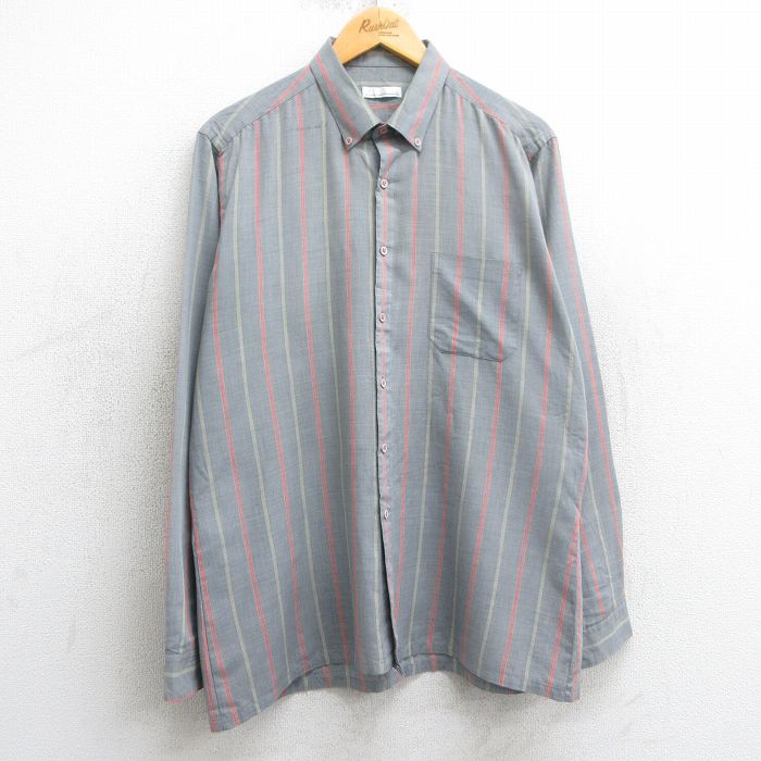 L★古着 長袖 シャツ メンズ 90年代 90s ボタンダウン グレー他 ストライプ 25apr03 中古 トップス