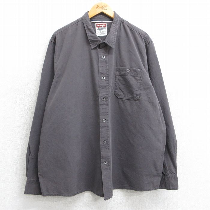 XL★古着 ラングラー Wrangler 長袖 シャツ メンズ 大きいサイズ コットン 濃グレー 25apr03 中古 トップス