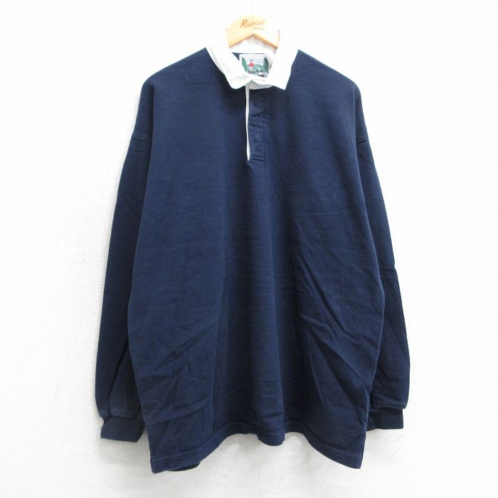XL★古着 長袖 ラガー シャツ メンズ 90年代 90s コットン USA製 紺他 ネイビー 【spe】 25apr03 中古 トップス