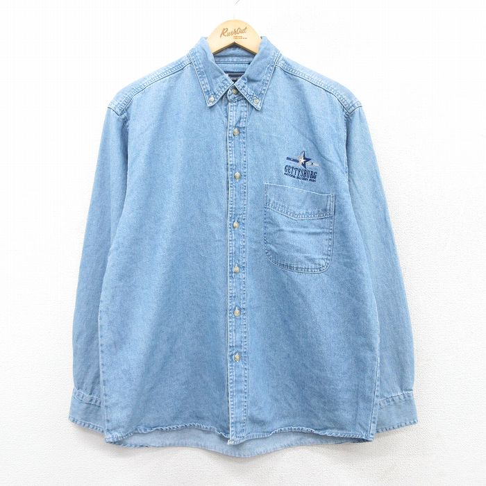 L★古着 長袖 シャツ メンズ GETTYSBURG ボタンダウン 紺 ネイビー デニム 25apr09 中古 トップス