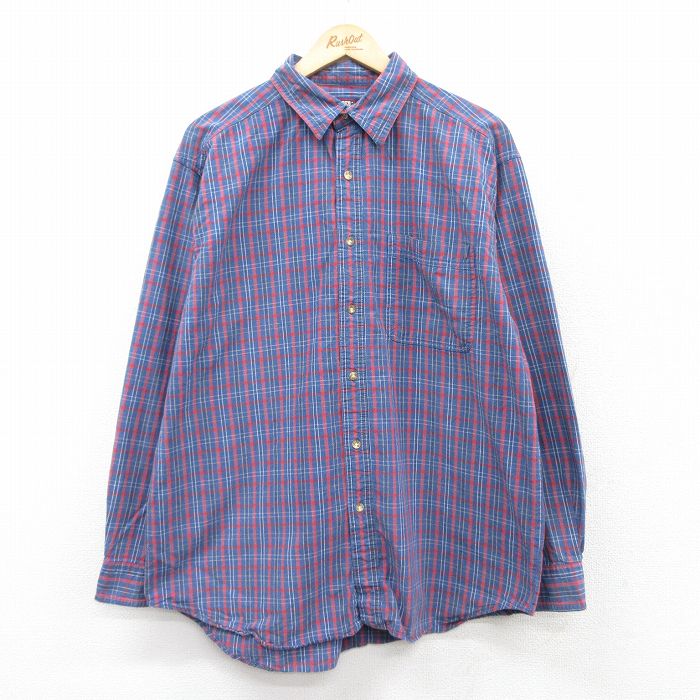 【50%OFF】XL★古着 FADED GLORY 長袖 シャツ メンズ コットン 紺他 ネイビー チェック 25apr09 中古 トップス