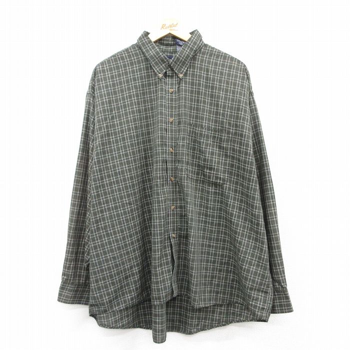 XL★古着 ピューリタン 長袖 シャツ メンズ 00年代 00s 大きいサイズ ボタンダウン 緑他 グリーン チェック 【spe】 25apr09 中古 トップス