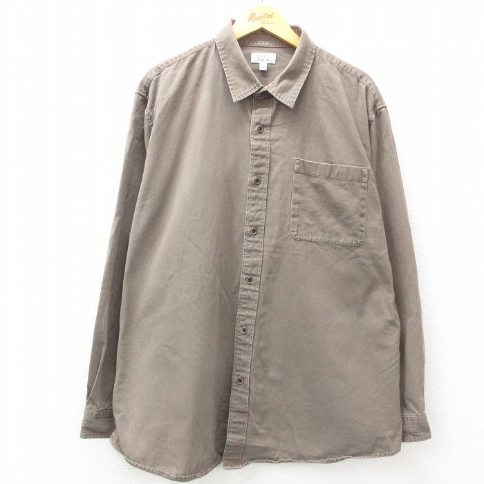 XL★古着 長袖 シャツ メンズ 大きいサイズ ロング丈 緑系 グリーン 25apr09 中古 トップス