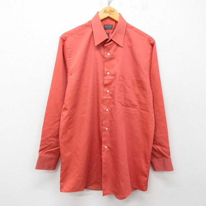 【50%OFF】L★古着 アロー 長袖 シャツ メンズ オレンジ 25apr11 中古 トップス