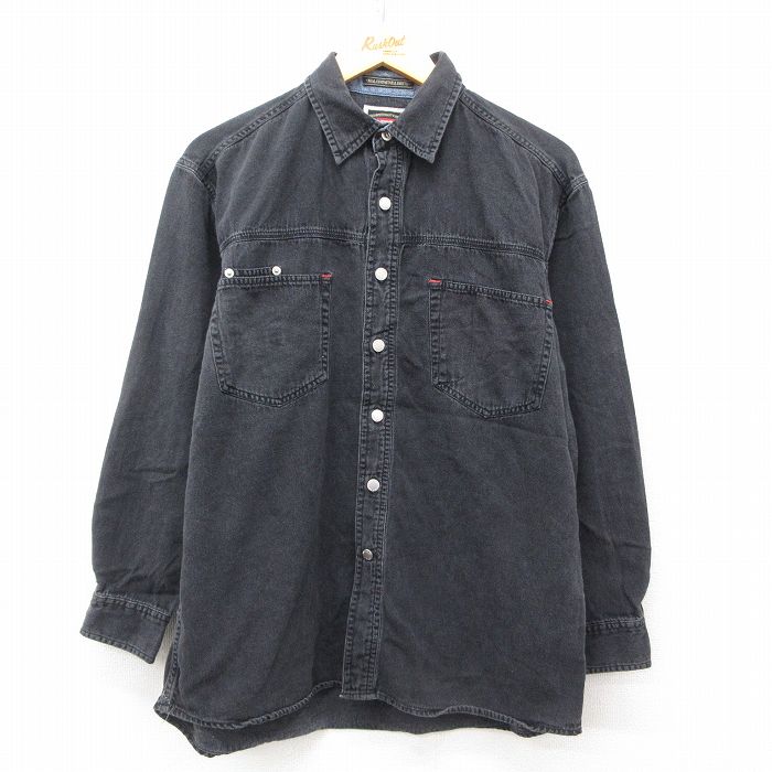 L★古着 ラングラー Wrangler 長袖 シャツ メンズ コットン 黒 ブラック デニム 【spe】 25apr11 中古 トップス