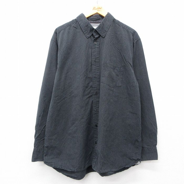 XL★古着 オールドネイビー OLD NAVY 長袖 シャツ メンズ 大きいサイズ コットン ボタンダウン 黒他 ブラック ストライプ 25apr11 中古 トップス