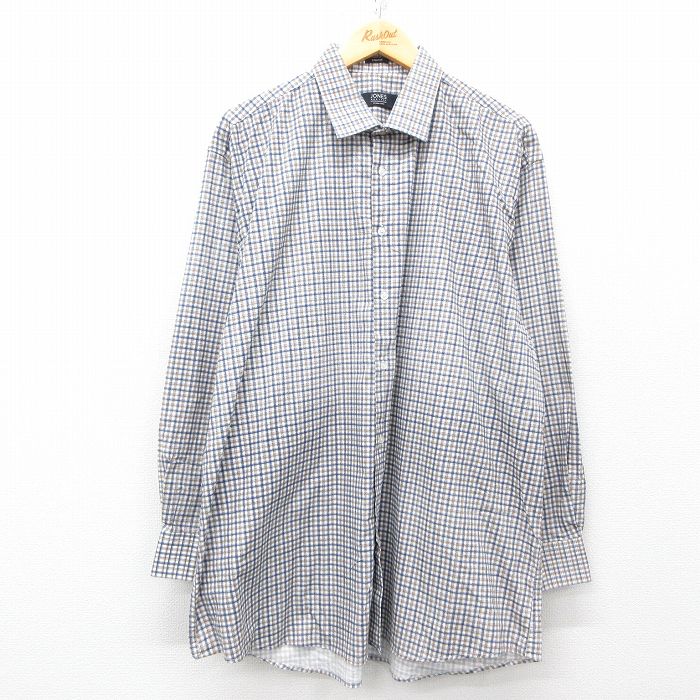 【50%OFF】XL★古着 長袖 シャツ メンズ 大きいサイズ ロング丈 濃紺他 ネイビー チェック 25apr11 中古 トップス