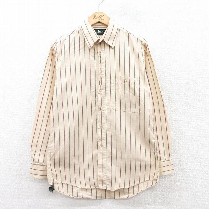 【50%OFF】M★古着 長袖 シャツ メンズ 90年代 90s コットン 薄ベージュ他 カーキ ストライプ 25apr11 中古 トップス