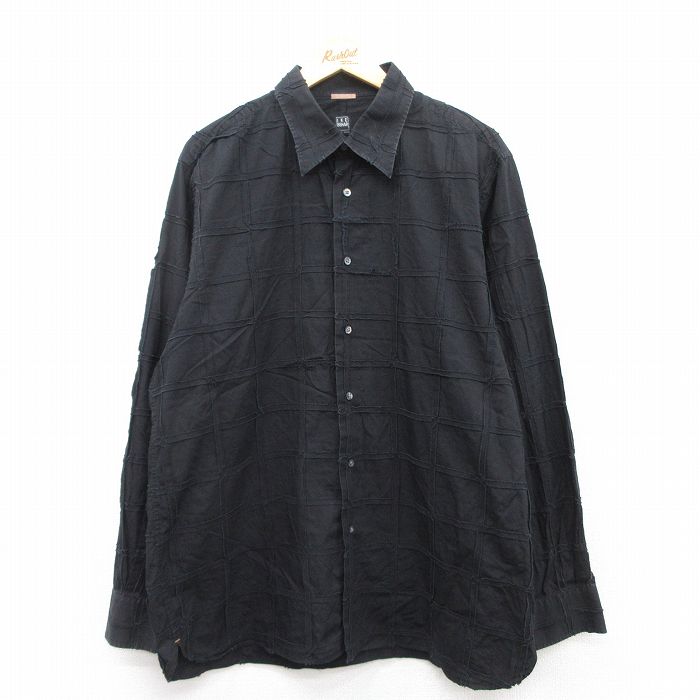 XL★古着 長袖 シャツ メンズ コットン 黒 ブラック 【spe】 25apr11 中古 トップス