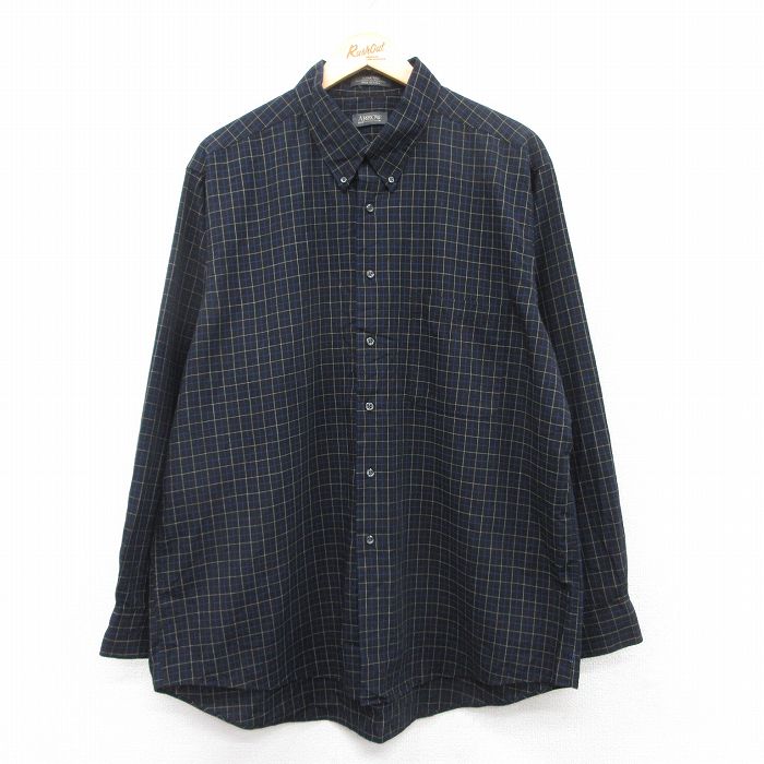 XL★古着 アロー 長袖 シャツ メンズ 大きいサイズ レーヨン 黒他 ブラック チェック 25apr11 中古 トップス