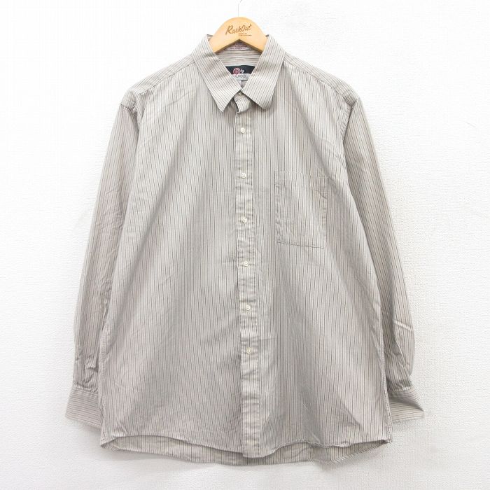 XL★古着 長袖 シャツ メンズ コットン グレー他 ストライプ 25apr11 中古 トップス